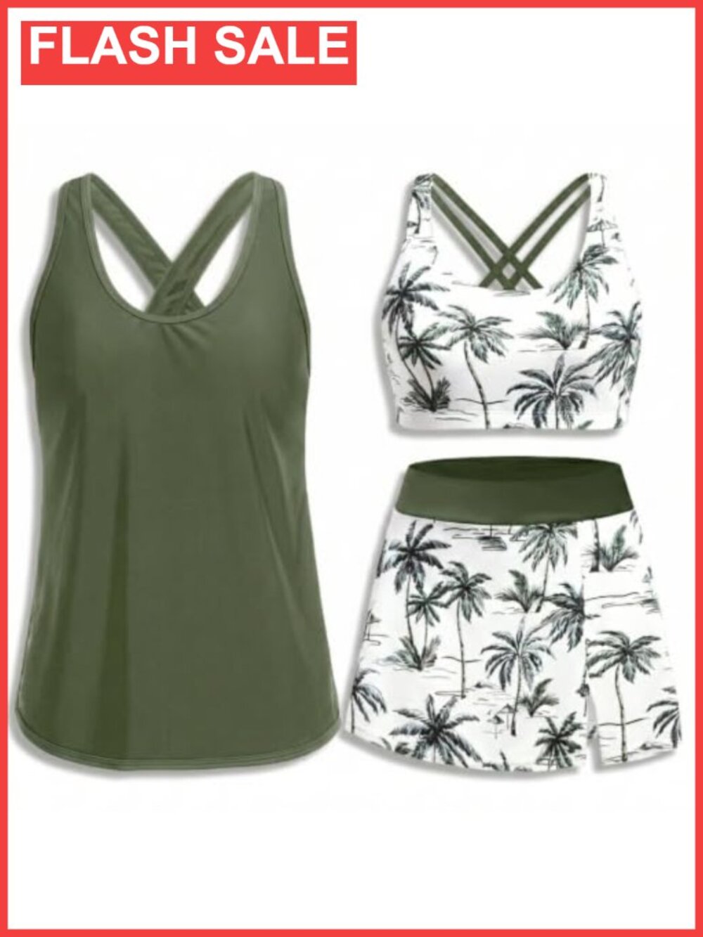3 Piece Tankini Set with Skirt Tummy Control Swimsuit